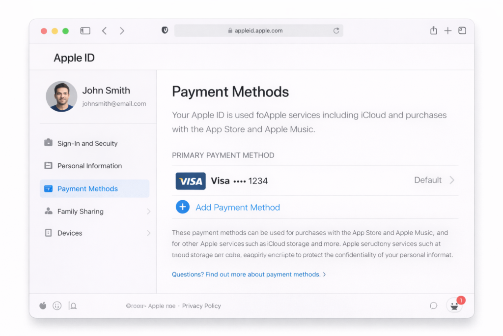how to see what card is linked to app store