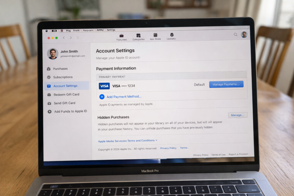 how to see what card is linked to app store