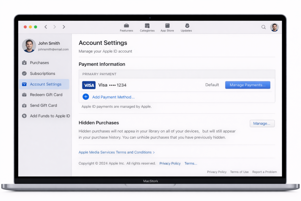 how to see what card is linked to app store
