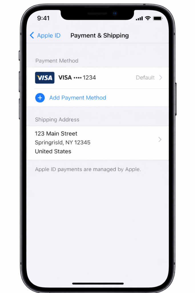 how to see what card is linked to app store