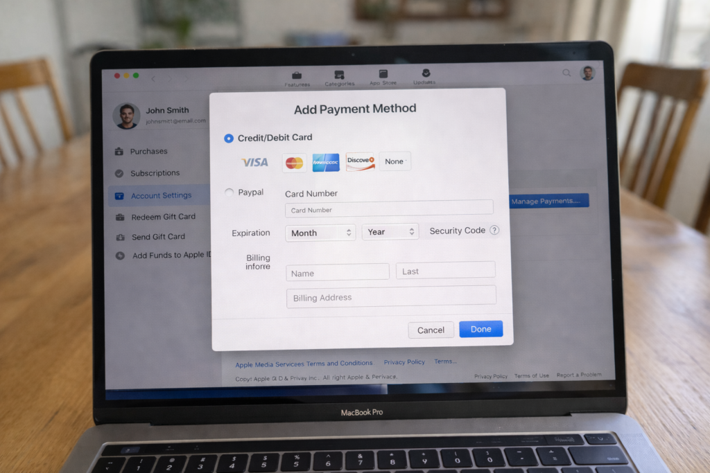 how to see what card is linked to app store